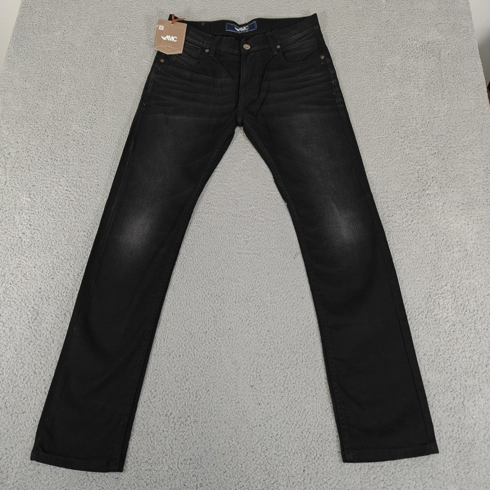 AMC Jeans Mens 32x33 Black Malfoy Slim Fit Overdye‎ Stretch Denim Pants